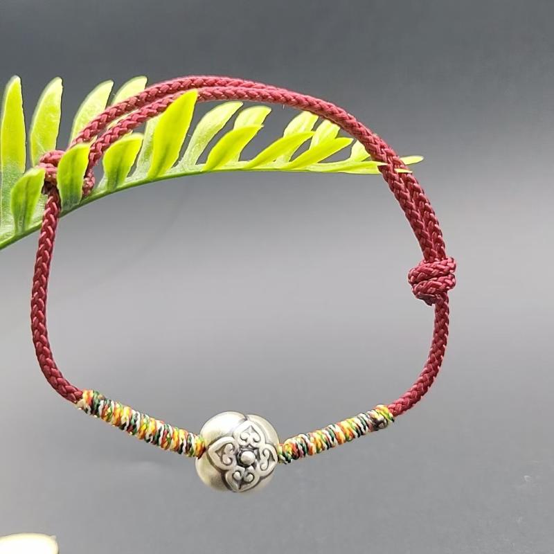 ブレスレット 男女兼用 シルバー999 柿モチーフ 手作り 銀製 手縄 レトロ ペア フルーツ