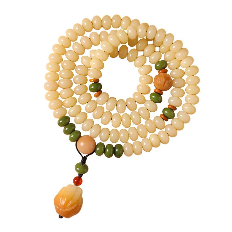 ブレスレット レディース メンズ 菩提根 108玉 数珠 クリームイエロー 算盤珠 白玉 菩提 根 玉化 民族..