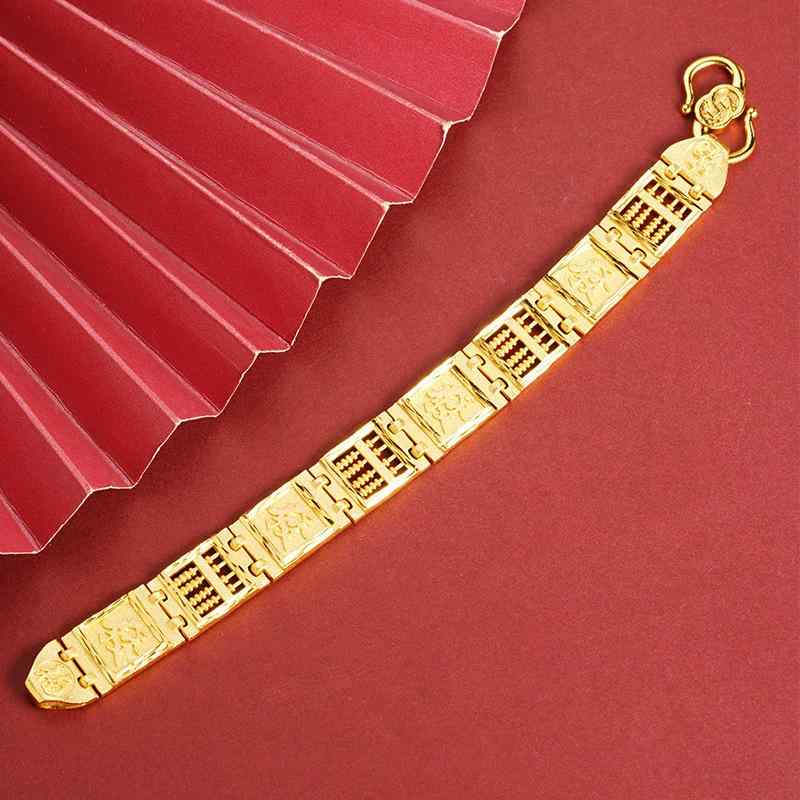 ブレスレット 男性用 算盤 福文字 S字フック 銅合金 電気メッキ加工 レトロ アフリカ 南米 東南アジア ..