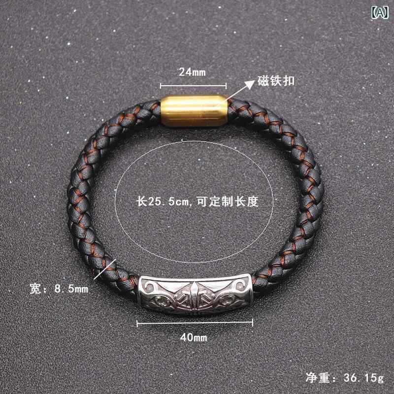 ブレスレット メンズ 男性用 手編み レザー チタン 磁気 バックル ヴィンテージ 風 幾何学模様 アクセサリー 男女兼用(x100)