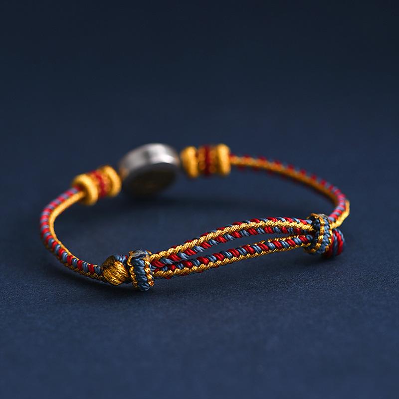 ブレスレット レディース メンズ シルバー990 レトロ 文芸 花柄 調節可能 手編み ペア アクセサリー ラッキーアイテム