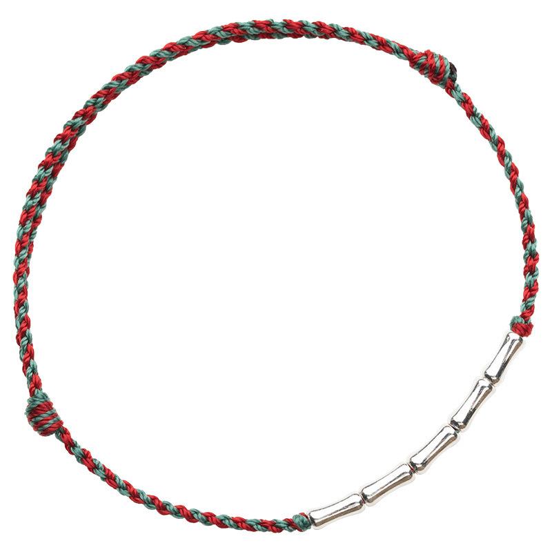 ブレスレット レディース メンズ シルバー925 竹モチーフ ペア お守り 本命年 編み込み レッド 幸運 チ..