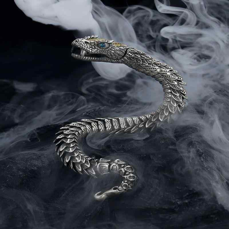 ブレスレット 男性用 メンズ シルバーメッキ ヘビ 蛇 スネーク アニマル 干支 十二支 個性的 レトロ アンティーク 誕生日 プレゼント コレクション 電気メッキ加工