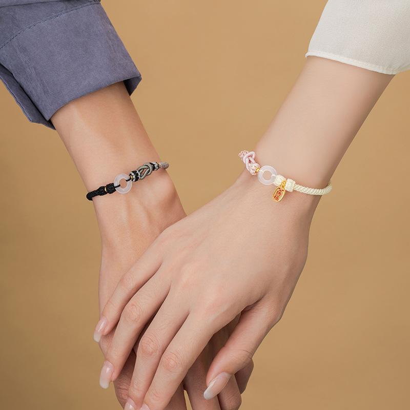 楽天LINEAR shopブレスレット ペア アクセサリー 新中式 国潮 玉髄 シルバー 925 電気メッキ加工 五彩 お守り 男性用 女性用