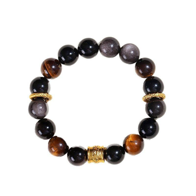 ブレスレット メンズ シルバーオブシディアン パワーストーン 民族風 幾何学模様 12mm 18個 金華産 お守り 記念品 ギフト(4)