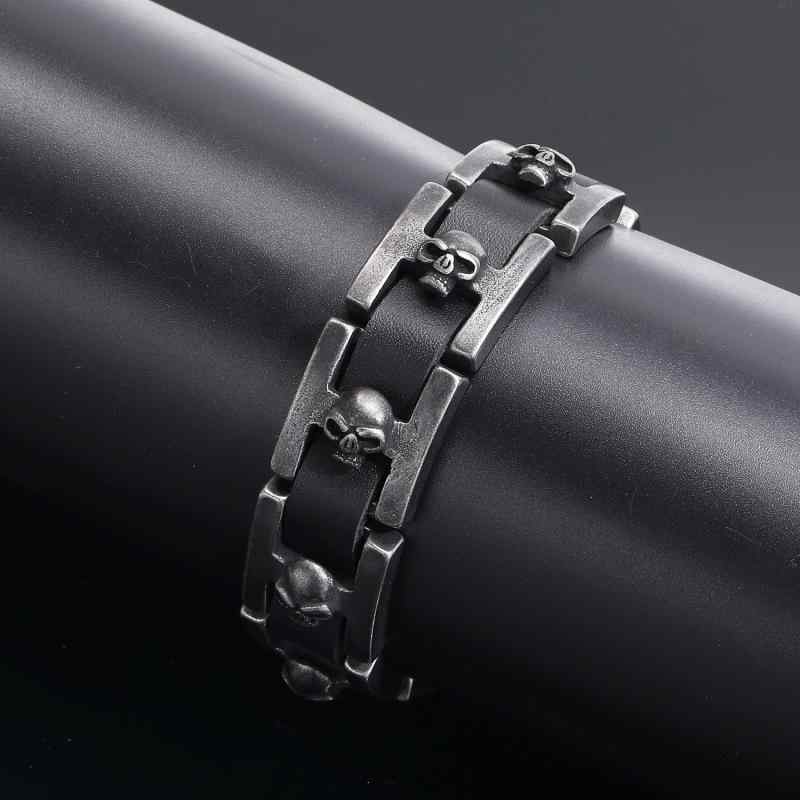 ブレスレット メンズ 男性用 スカル ドクロ チタン鋼 編み込み レザー パンク ロック ヴィンテージ 普段使い 手飾り(x3)