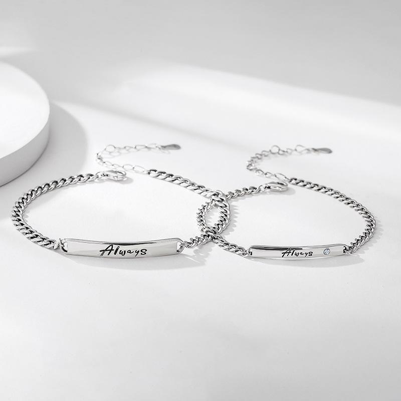ブレスレット ペア 925 シルバー カップル アクセサリー 女性用 男性用 ヒップホップ バレンタインデー ジュエリー 幾何学模様 チェーン シルバー925