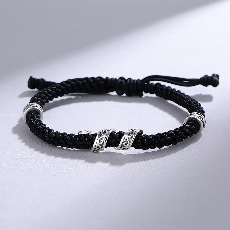ブレスレット メンズ 男性用 シルバー925 幾何学模様 レトロ 幾何学 文芸 幾何 円形 黒