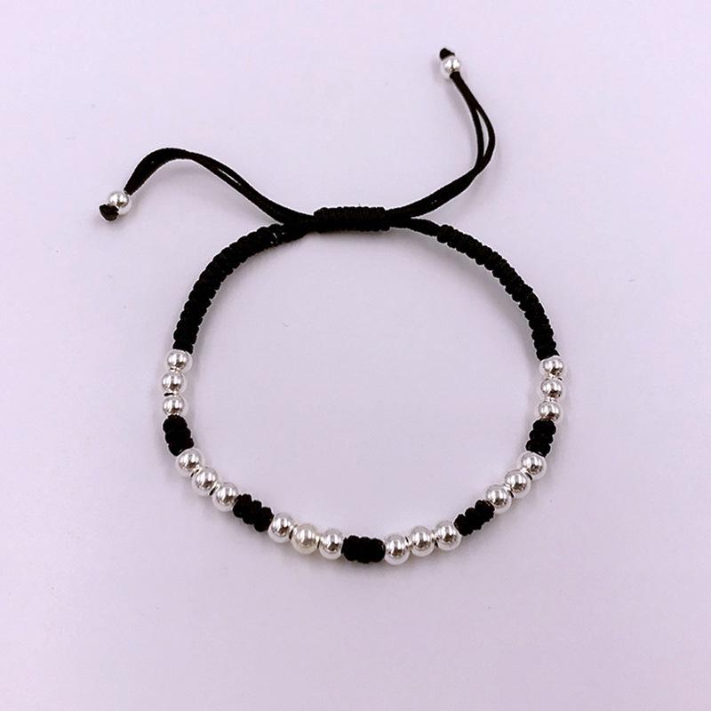 ブレスレット メンズ S925 シルバー 編み込み レッド ロープ 4mm 銀光珠 ブラック 民族風 レトロ 男性用 アクセサリー