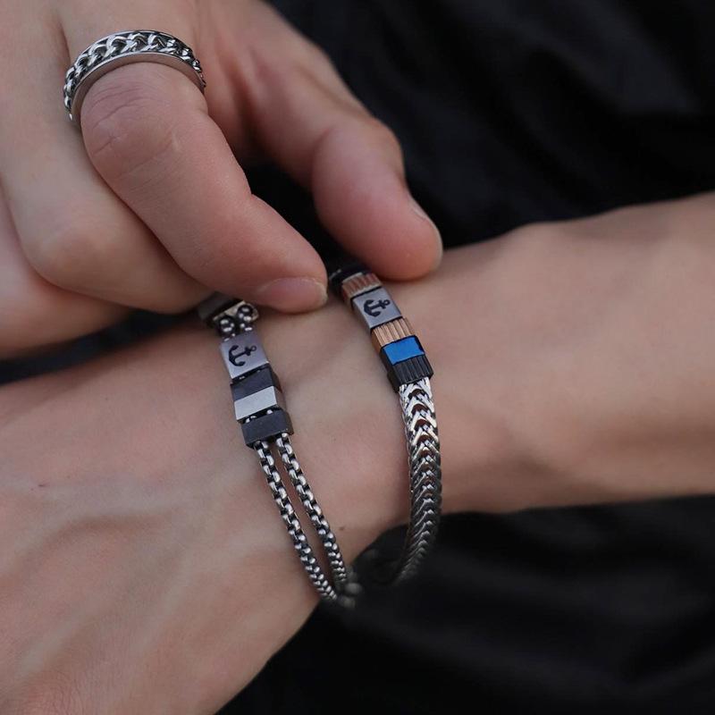 ブレスレット メンズ 男性用 チタン鋼 アクセサリー ステンレス 幾何学模様 ラウンド トライアングル スタイル 手飾り OL 通勤 普段使い(x200)(4)