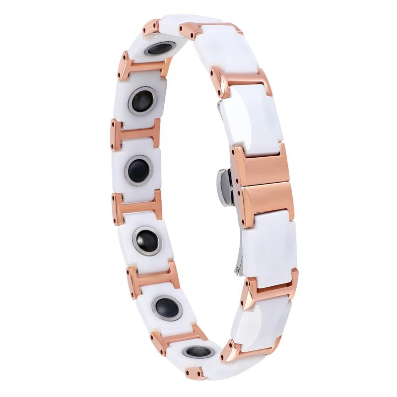 ブレスレット メンズ 男性用 白 ローズゴールド ステンレス 磁気 ヘルスケア チタン鋼 アクセサリー 高見え(x3)