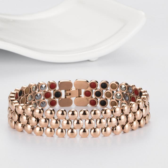 ブレスレット 男性用 紳士 メンズ チタン 多機能 健康アクセサリー 幾何学模様 ゴールド 黒胆石 ゲルマ..