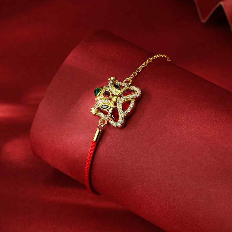 ブレスレット メンズ 男性用 S925 シルバー レッド瑪瑙 干支 獅子モチーフ 電気メッキ 手作り ハンドメイド アクセサリー ボーイフレンドスタイル