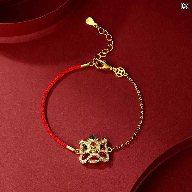 ブレスレット メンズ 男性用 S925 シルバー レッド瑪瑙 干支 獅子モチーフ 電気メッキ 手作り ハンドメイド アクセサリー ボーイフレンドスタイル