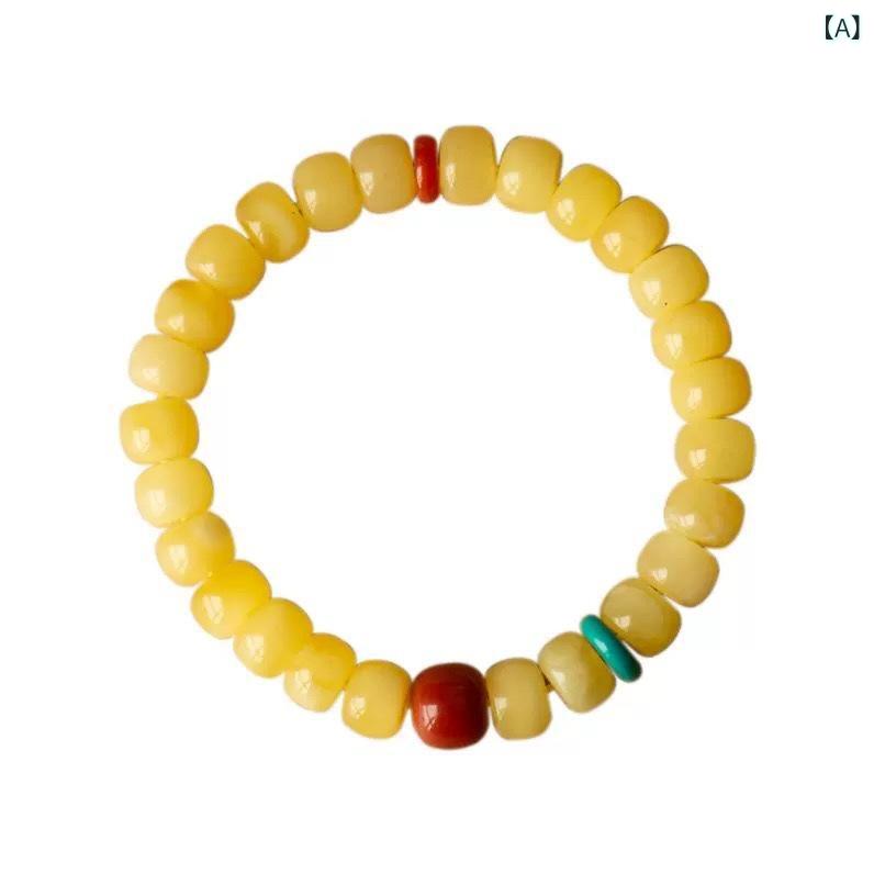 ブレスレット レディース メンズ 老蜜蝋 琥珀(アンバー)風 レトロ アクセサリー