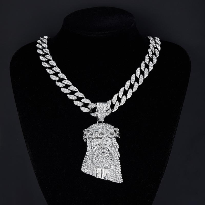 ネックレス メンズ レディース ヒップホップ ペンダント シルバー ゴールド 人物 古巴チェーン ラインストーン 個性的 アクセサリー(x2)