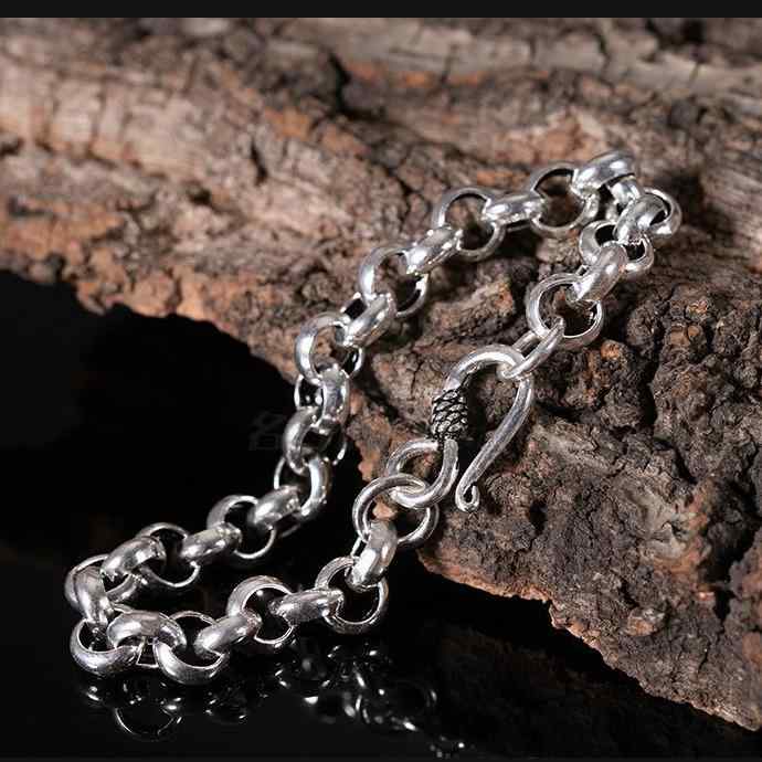 楽天LINEAR shopブレスレット レディース メンズ シルバー925 太め 韓国 レトロ O字型 幾何学模様 手飾り アクセサリー 男女兼用 925銀