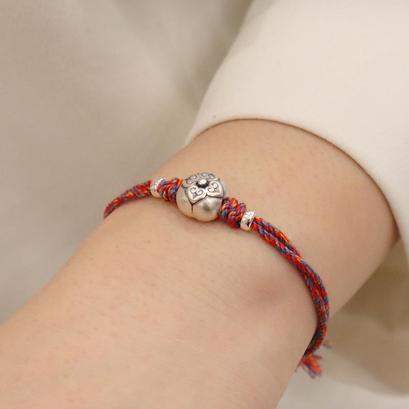 ブレスレット メンズ レディース シルバー999 銀 手編み お守り 五彩 立体 柿 如意 宝来 縁起物 ハンド..