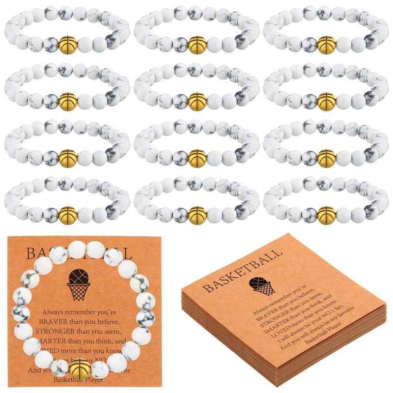 楽天LINEAR shopブレスレット メンズ 男性用 バスケットボール サッカー フットボール 野球 白松石風 ストーン スポーツ 12本セット