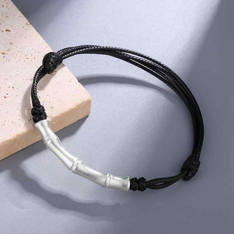 楽天LINEAR shopブレスレット メンズ 男性用 シルバー 竹 編み込み コードブレスレット ラッキーアイテム シルバーアクセサリー 国風 レトロ 幾何学模様 黒