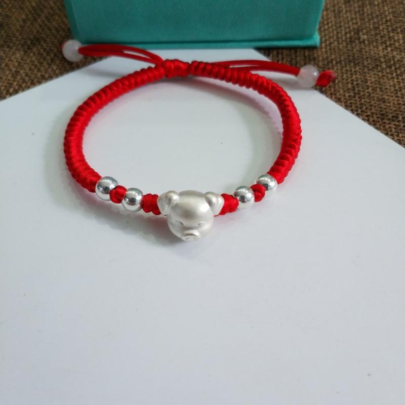 ブレスレット レディース メンズ ペア シルバー999 本命年 赤紐 手編み かわいい 普段使い ラッキーアイテム