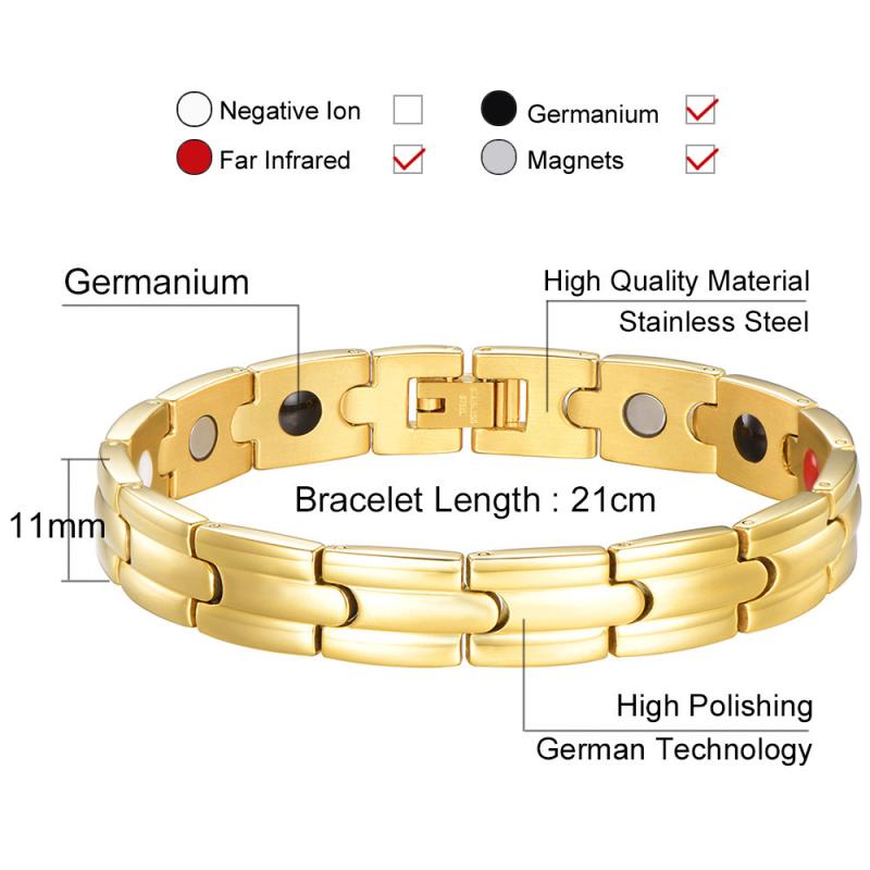 ブレスレット メンズ 男性用 ステンレス製 11mm幅 ゴールドカラー 磁気 ゲルマニウム ジュエリー 電気メッキ加工 紳士用 開業祝い(x50)(4)