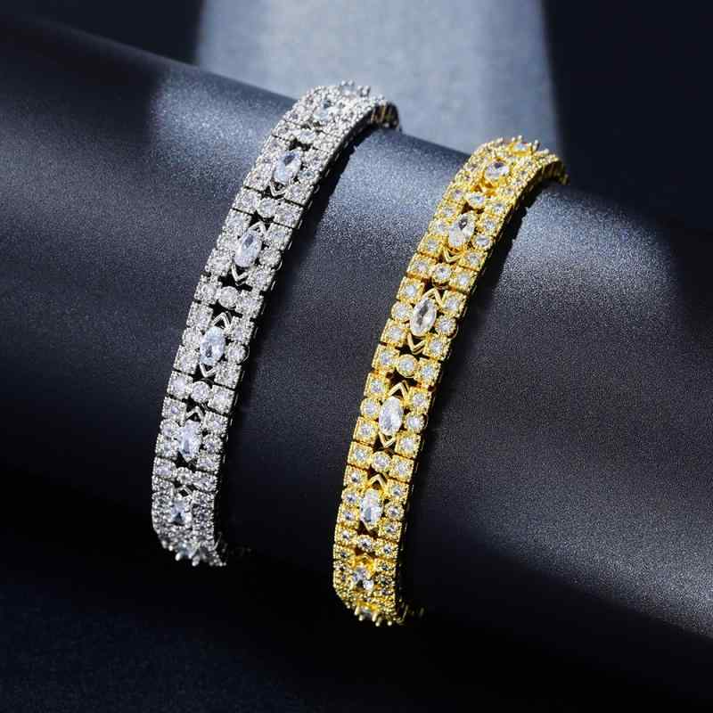 ブレスレット メンズ 男性用 幾何学模様 ジルコニア ゴールド 電気メッキ加工 ヒップホップ ストリート(x2)
