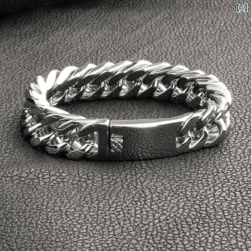 ブレスレット メンズ 男性用 チタン鋼 ステンレス 幾何学模様 15mm ダブルチェーン 研磨 電気メッキ 個性的 ストリートスタイル 幾何学