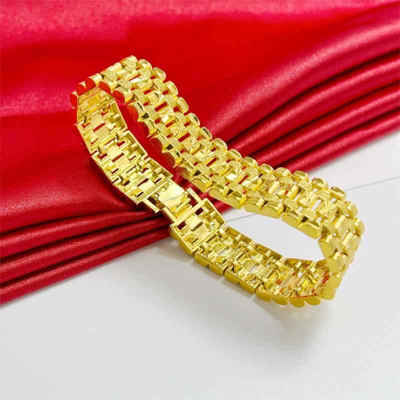 ブレスレット メンズ 男性用 鍍金 幅広 チェーン バングル 幾何学模様 ラッキーアイテム 個性的(x2)