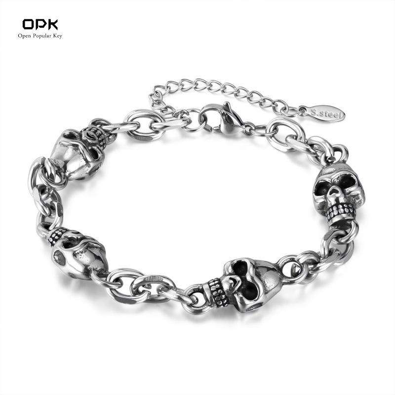 ブレスレット メンズ 男性用 不锈钢 骷髅 スカル ドクロ 手作り ハンドメイド 腕飾り アクセサリー ジュエリー パンク ロック ストリート カジュアル