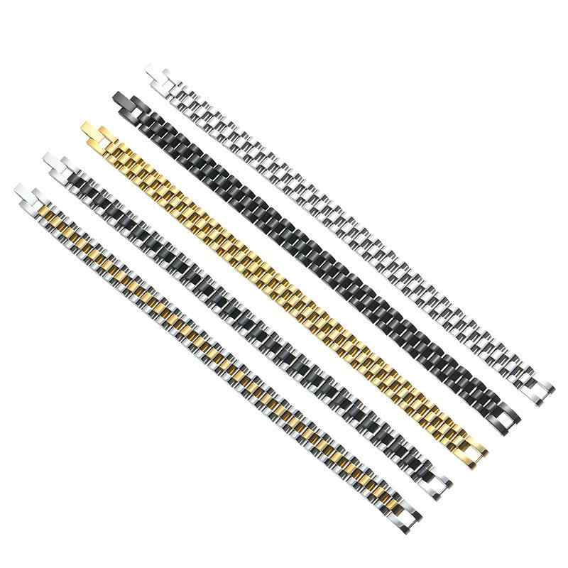 ブレスレット メンズ レディース チタン スチール ステンレス ジュエリー U字型 チェーン 電気メッキ 10mm 12mm 幅 スティールカラー ゴールド ブラック 男女兼用 ビジネス 贈答品 個性派(x2)