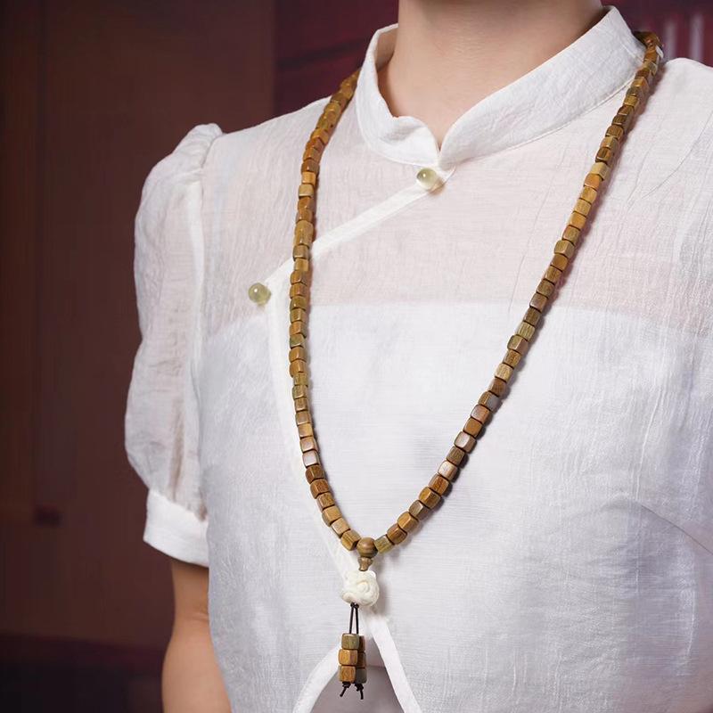 ブレスレット 男女兼用 绿檀木 方块珠 レトロ 文芸 复古 念珠 アクセサリー 腕飾り 抛光