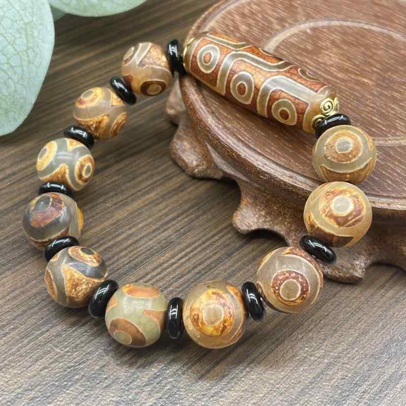 ブレスレット メンズ 三眼 九眼 瑪瑙 メノウ 数珠 念珠 男性用 民族風 エスニック アジアン レトロ ヴィンテージ アンティーク風 瑪瑙ブレスレット 普段使い 記念日 誕生日 プレゼント(x2)