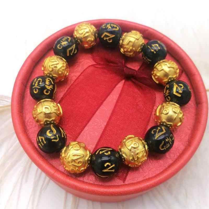 ブレスレット 男性用 真鍮製 電気メッキ加工 六字真言 珠 宗教 民族 レトロ 観光記念 展示会 ロゴ入れ可能