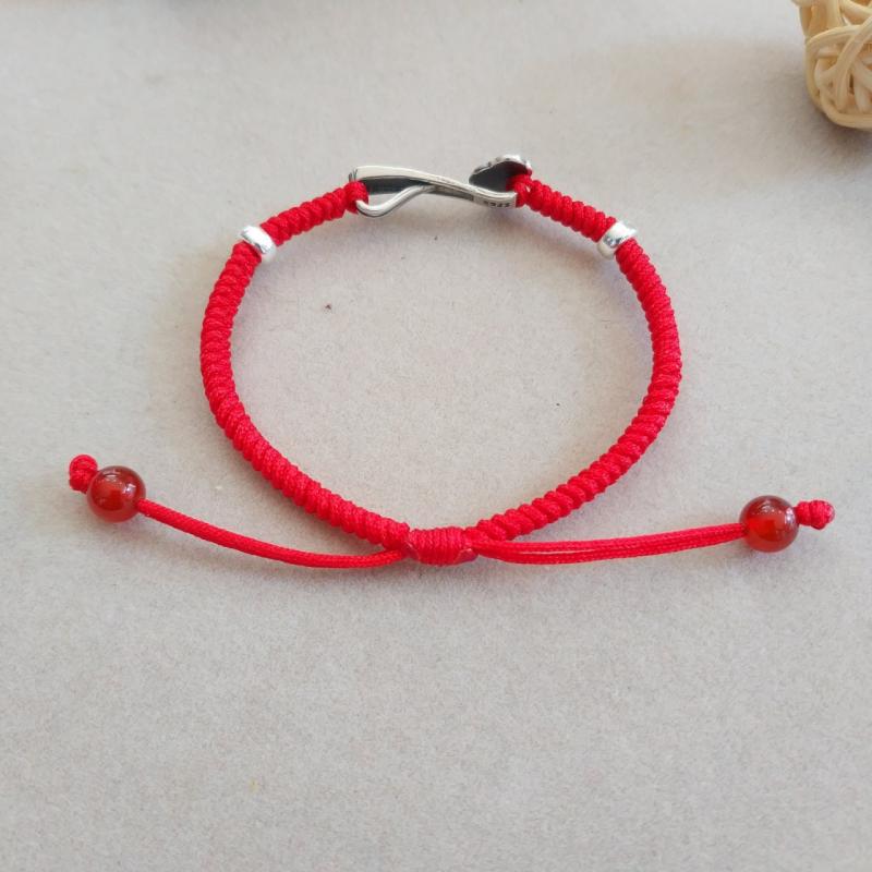 ブレスレット 925シルバー 如意 レッド ロープ ハンドメイド 編み込み お守り ペア ブレスレット メン..