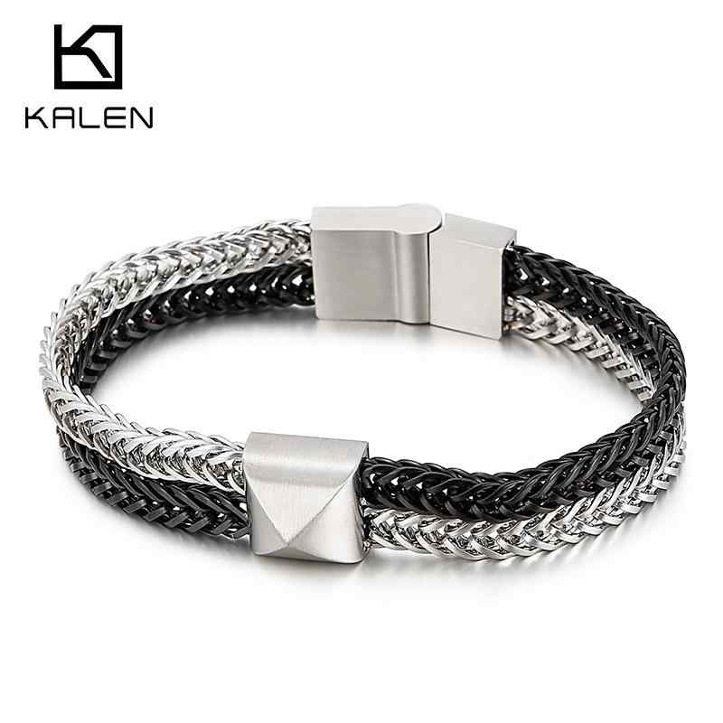 ブレスレット メンズ 男性用 チタン鋼製 幾何学模様 電気メッキ加工 ダブルレイヤー 2連 骨 チェーン ヒップホップスタイル スチールカラー ゴールドカラー