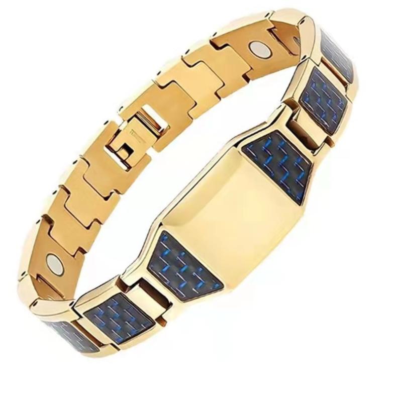 ブレスレット メンズ 男性用 炭素繊維 カーボンファイバー 磁気 磁石 アレルギー対応 合金製 幾何学模様 スタイリッシュ アクセサリー ギフト