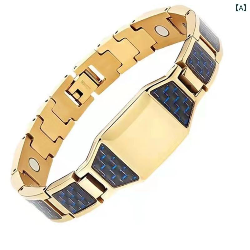 ブレスレット メンズ 男性用 炭素繊維 カーボンファイバー 磁気 磁石 アレルギー対応 合金製 幾何学模様 スタイリッシュ アクセサリー ギフト