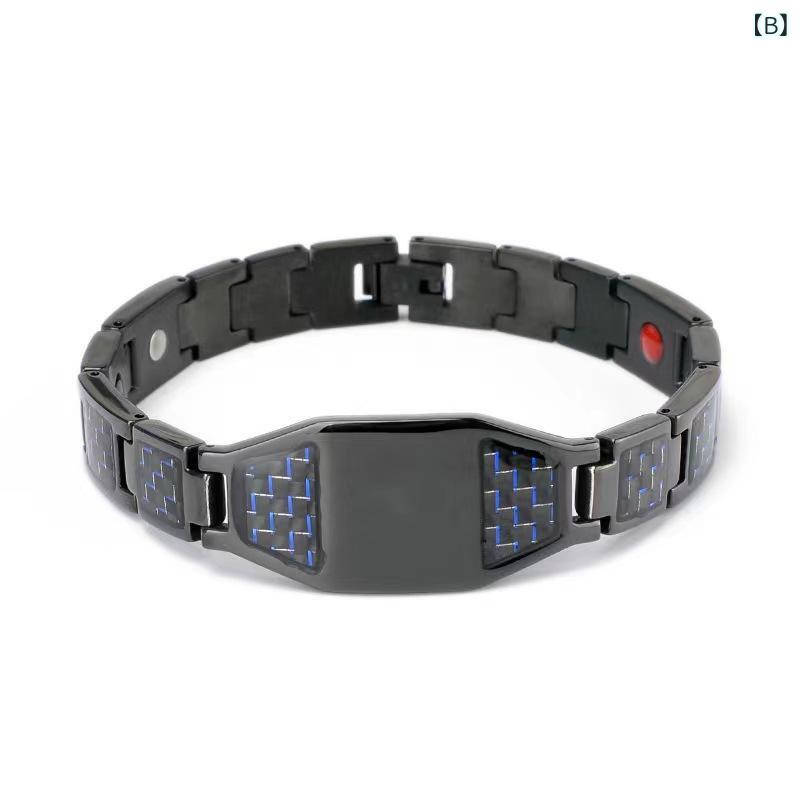 ブレスレット メンズ 男性用 炭素繊維 カーボンファイバー 磁気 磁石 アレルギー対応 合金製 幾何学模様 スタイリッシュ アクセサリー ギフト