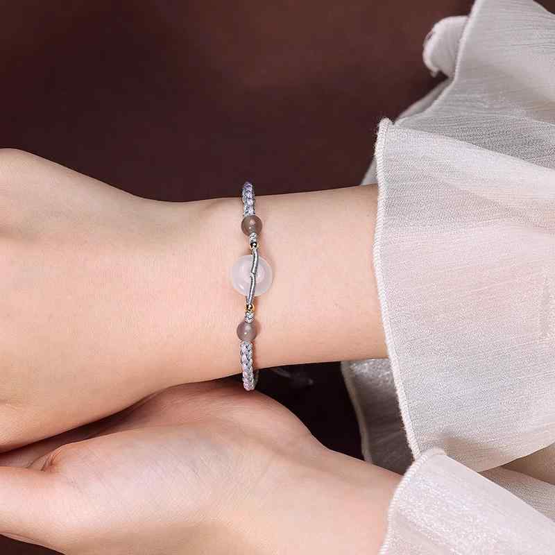 ブレスレット レディース メンズ ペア 手編み 組紐 マクラメ ミサンガ 瑪瑙 メノウ 玉髄 パワーストーン お守り ラッキーアイテム