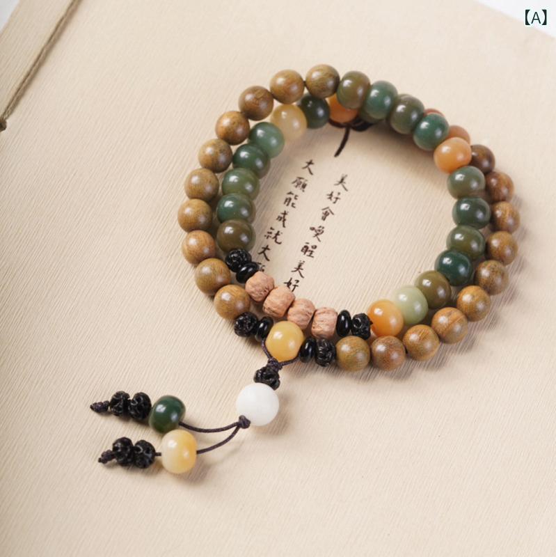 ブレスレット メンズ レディース 緑檀木 敦煌 菩提 民族風 丸珠 ハンドメイド アクセサリー
