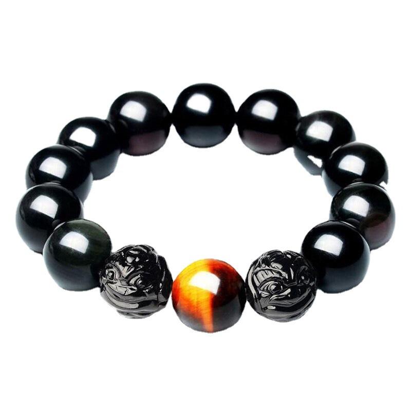 ブレスレット レディース メンズ 石 金曜石 双貔貅 皮休 圆球形 黒曜石 ホークスアイ 虎目石 男女兼用 お守り 民族風 アクセサリー