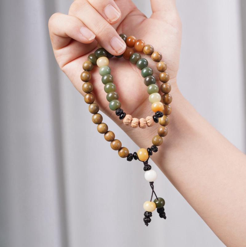 ブレスレット メンズ レディース 緑檀木 敦煌 菩提 民族風 丸珠 ハンドメイド アクセサリー