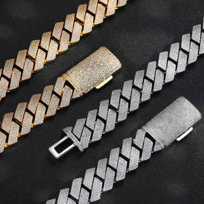 Rakuten - ネックレス メンズ キューバチェーン 20mm ジルコニア 菱形 幅広 ごつめ 太め ヒップホップ ストリート ラッキーアイテム 男性用 アクセサリー 白金 ゴールド