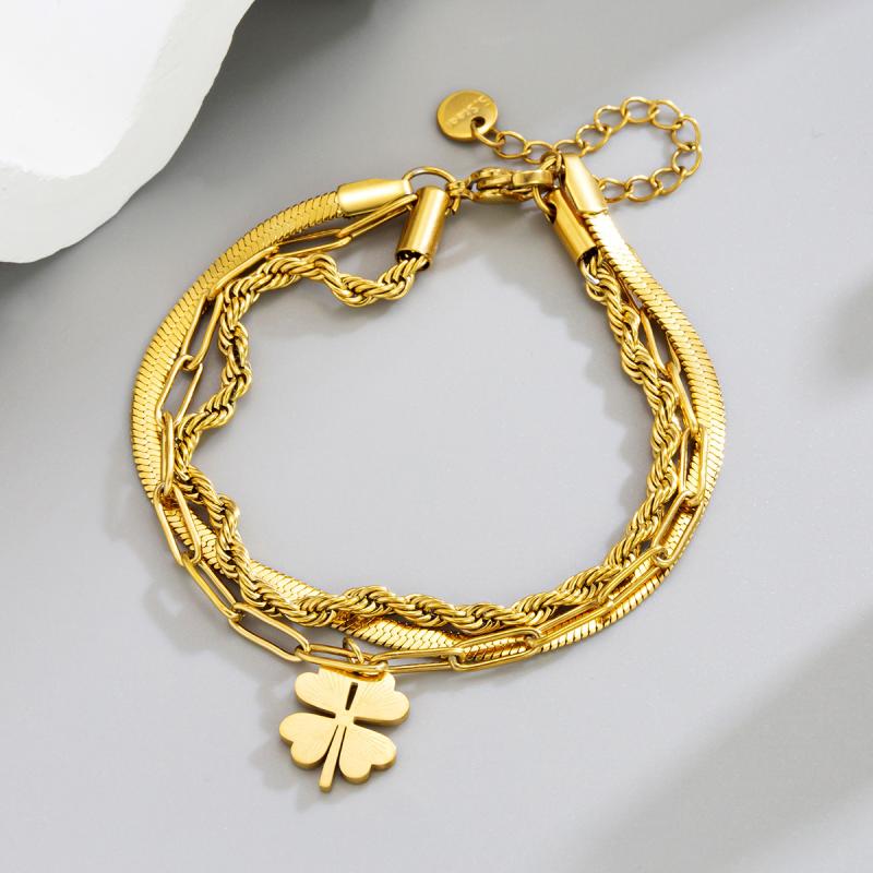 ブレスレット 男女兼用 チタン鋼 電気メッキ加工 日常使い シンプル 喜平チェーン (x5)