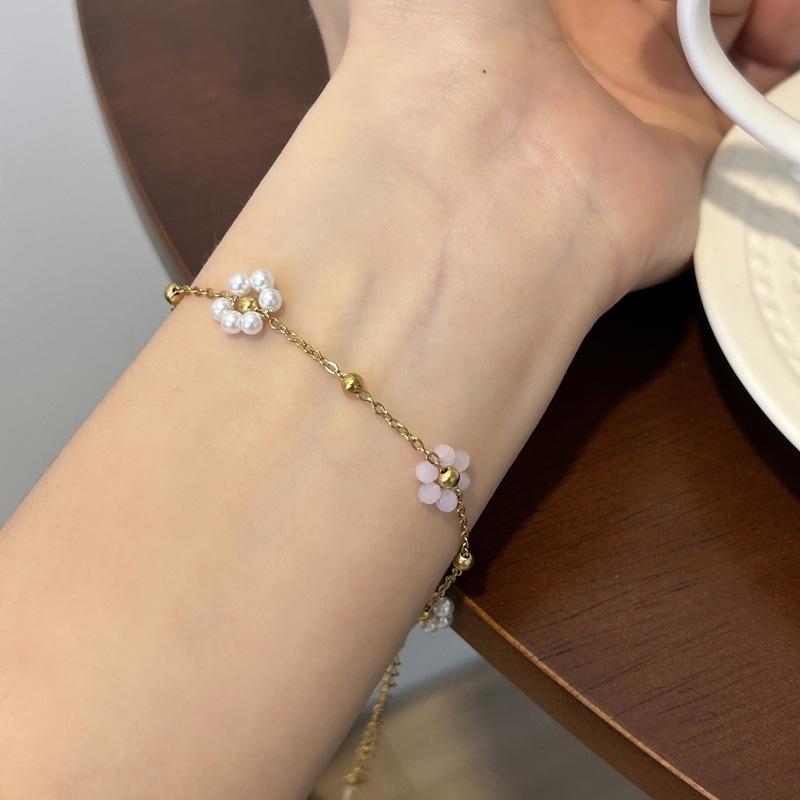 ブレスレット レディース チタン鋼製 豪華 ジルコニア クリスタル 花びら アンクレット アクセサリー ..