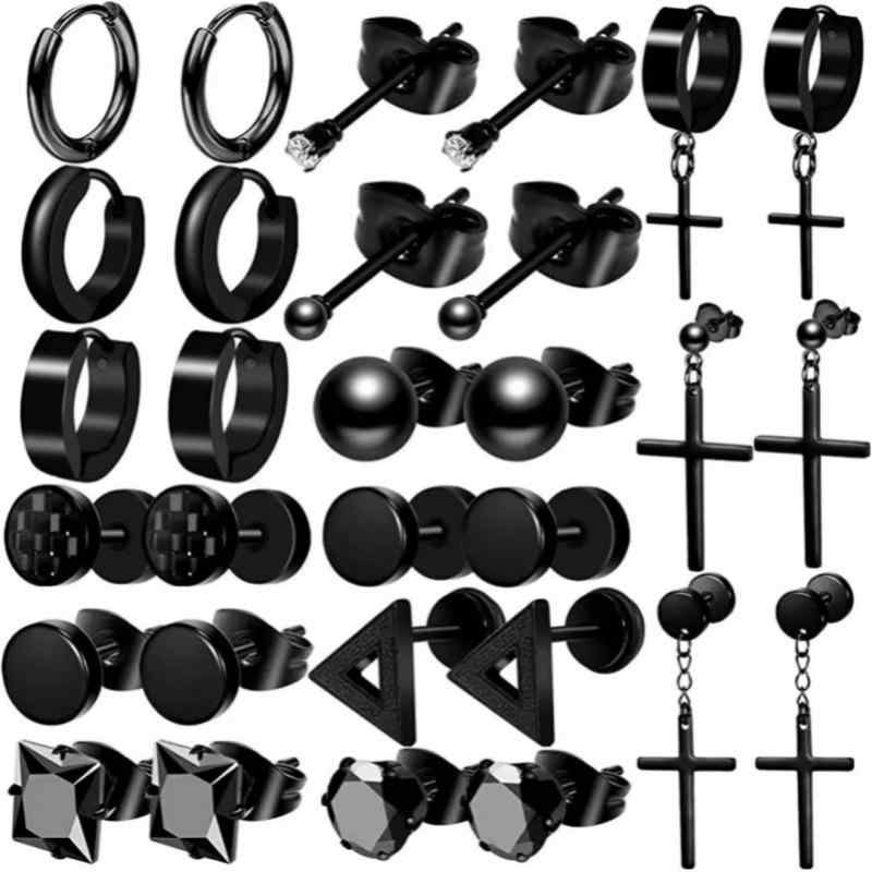 ピアス 男女兼用 十字架 リング ステンレス 幾何学模様 ブラック シルバーカラー 個性 的 春夏1