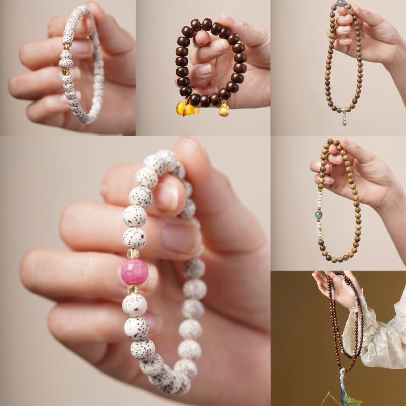 ブレスレット レディース メンズ 星月菩提 緑檀 8mm 念珠 数珠 アジアン テイスト パワーストーン 木製 ウッド ビーズ アクセサリー プレゼント ギフト
