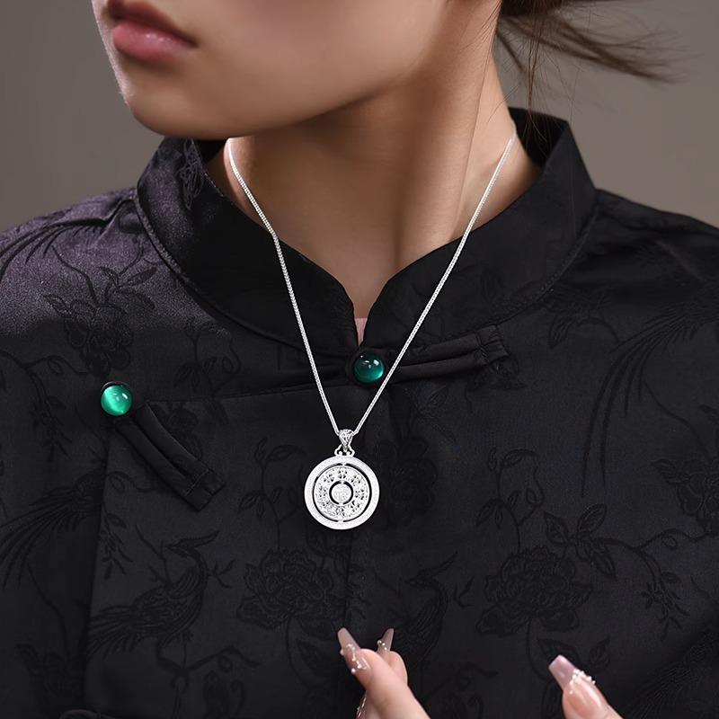 ネックレス メンズ レディース 999 纯银 八宝罗盤 福字 シルバー ペンダント 回転 お守り アクセサリー 男性用 女性用 和風 レトロ(x2)