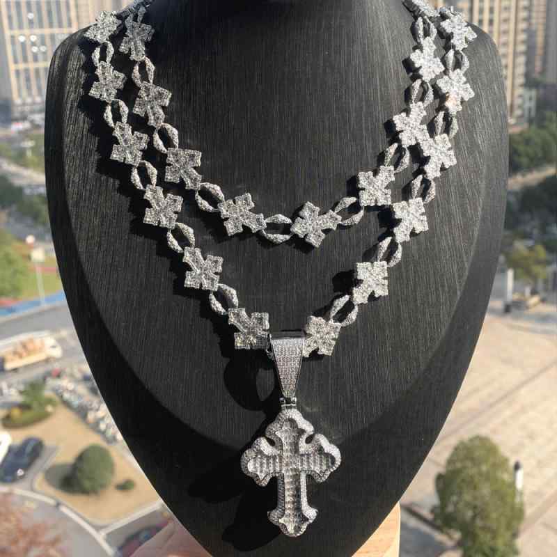 ネックレス メンズ 男性用 クロス 十字架 ジルコニア ペンダント 힙합 キューバチェーン シルバー シルバー パーティー お洒落 おしゃれ